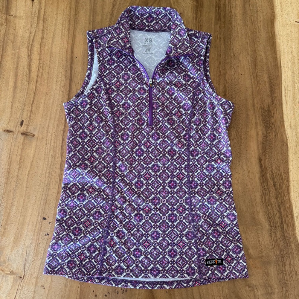 Kerrits Women Purple Geometric Medallion Quarter Zip Sleeveless Riding Top XS